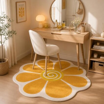 Retro Floral Shaped Washable Rug for Bedroom Decor