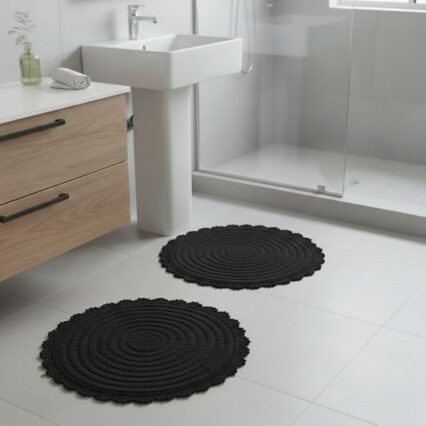 2-Piece Woven Cotton Round Bathroom Mat Set