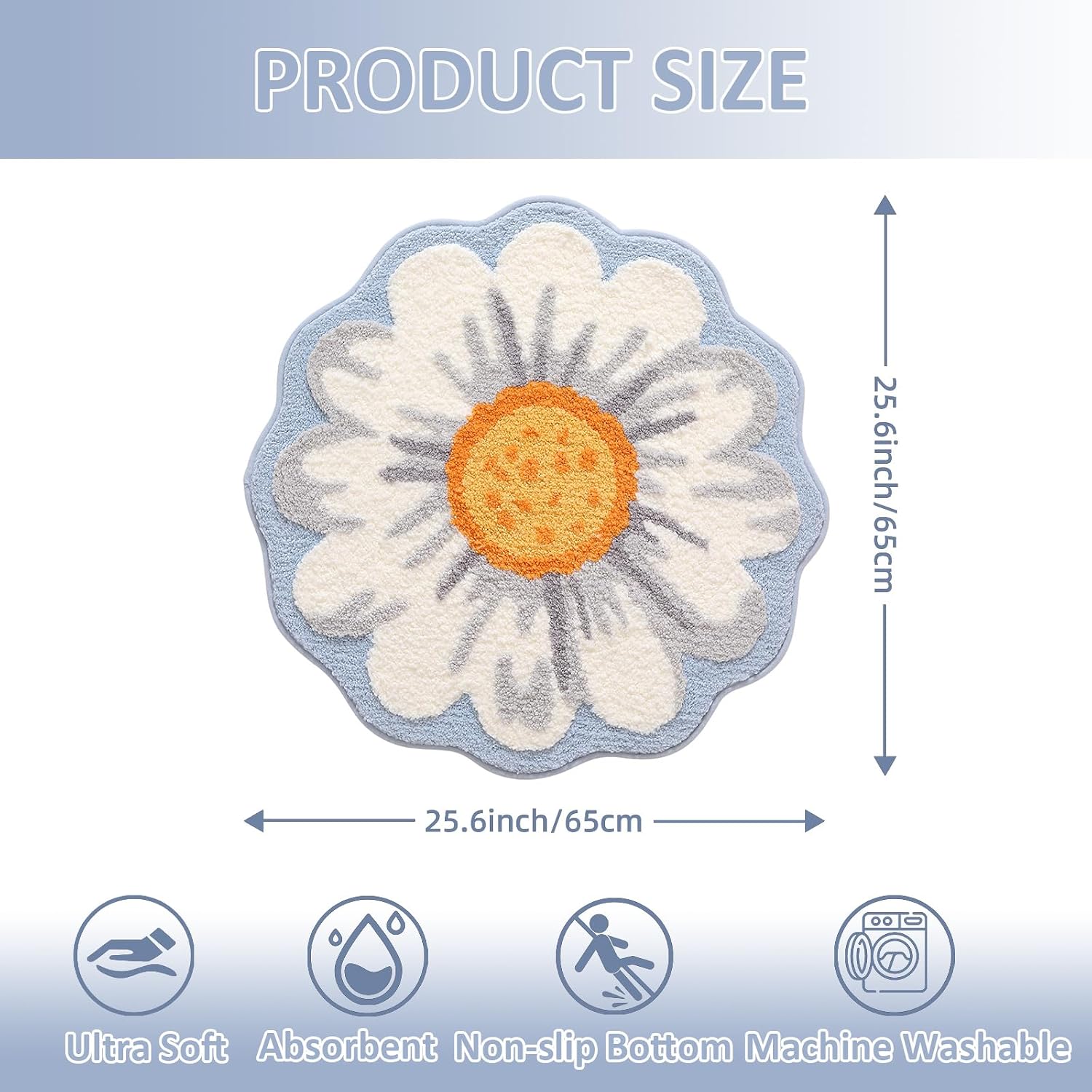Daisy Pattern Round Plush Bathroom Mat - Image 2