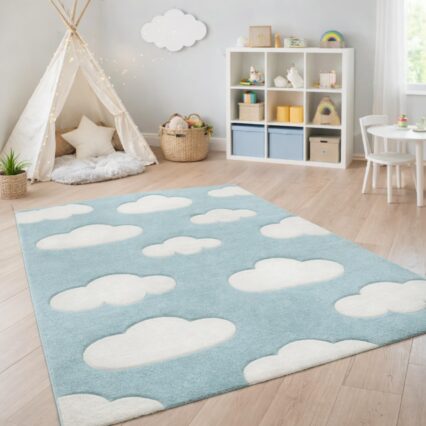 Modern Kids Cloud Rug for Nursery Bedroom and Playroom