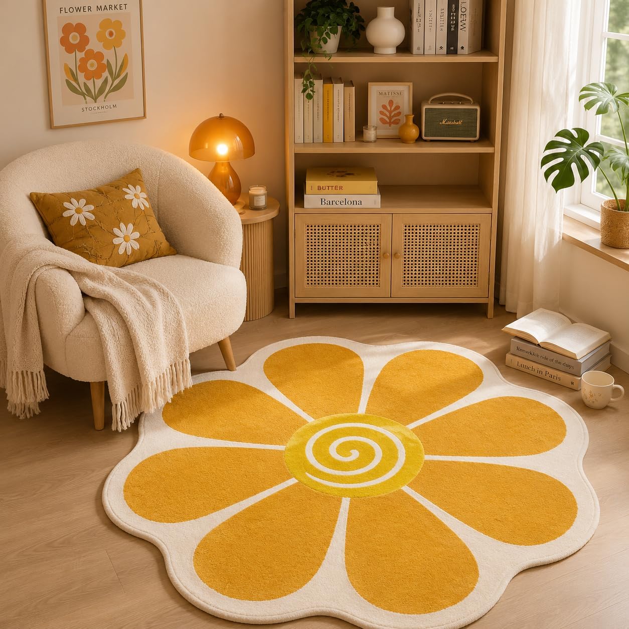 Retro Floral Shaped Washable Rug for Bedroom Decor - Image 2