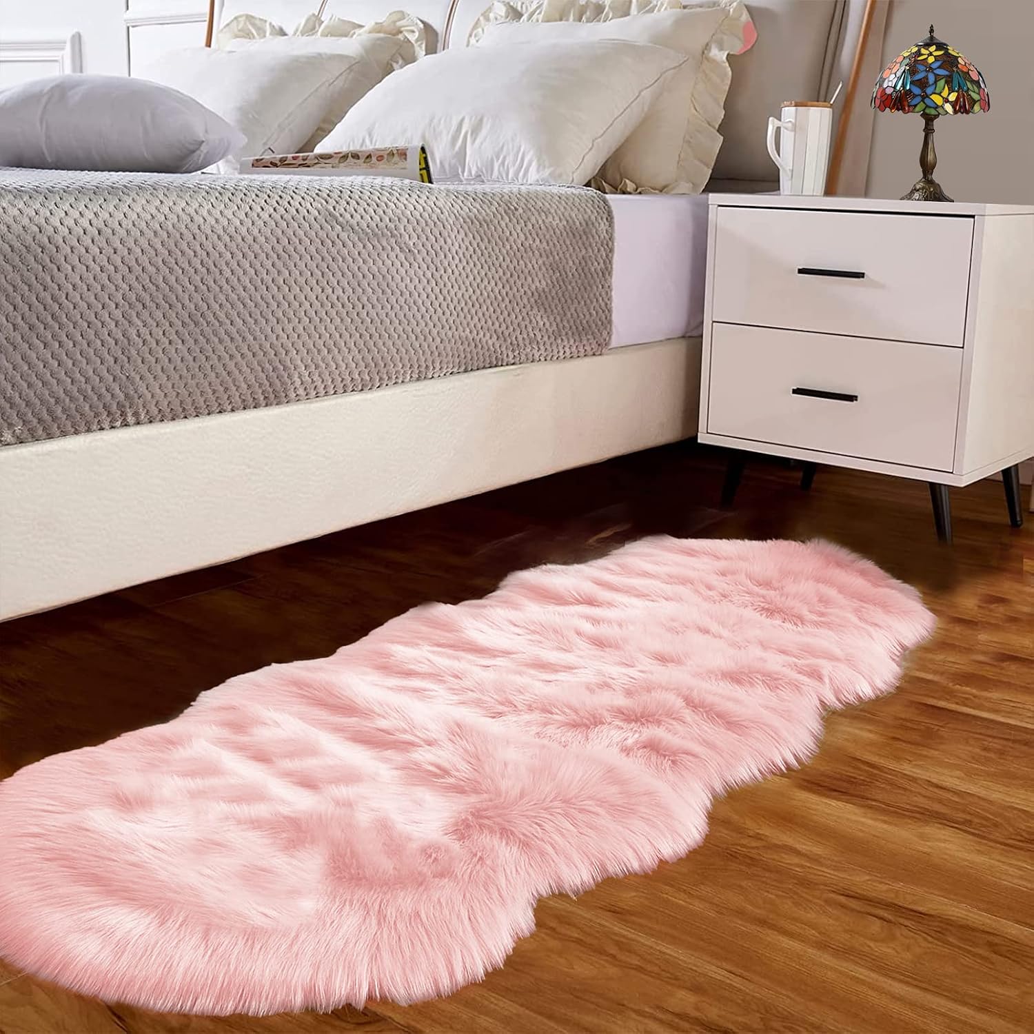 Fluffy Sheepskin Runner Rug for Bedroom Dorm Decor