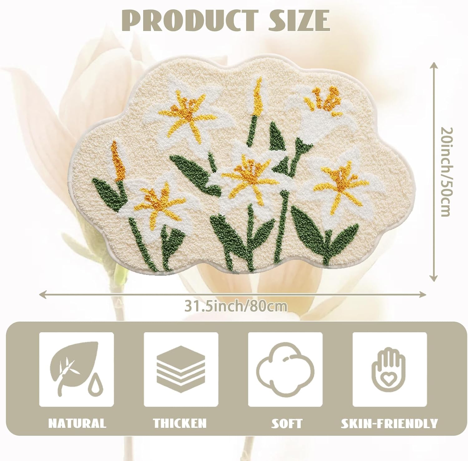 Soft Non Slip Floral Cloud Bath Mat for Bathroom - Image 2
