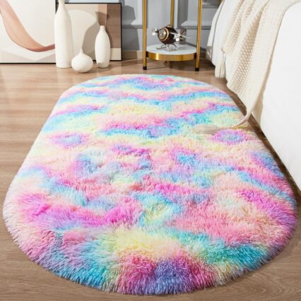 Soft Fluffy Oval Rug for Girls Kids Nursery