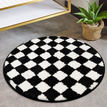 Checkerboard Short-Pile Round Bathroom Mat