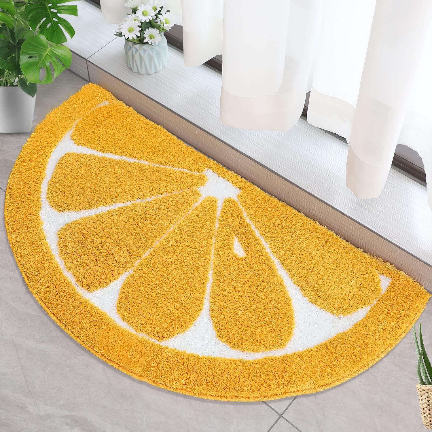 Yellow Semi-Circle Plush Bathroom Mat - Image 2
