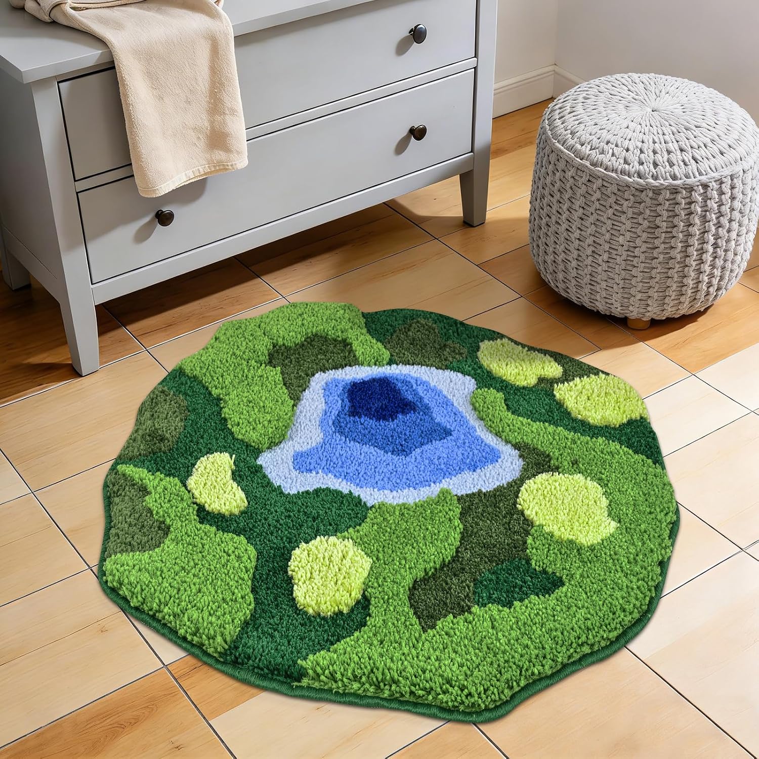 Thick Green Chenille Round Bathroom Mat