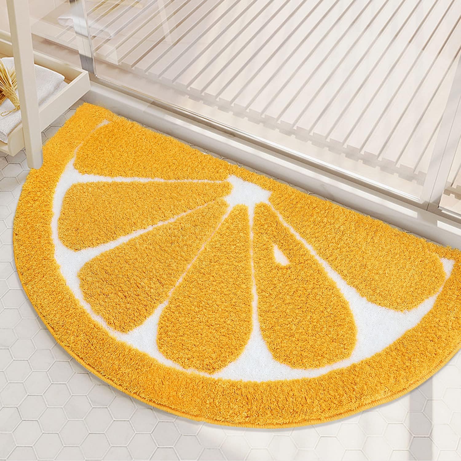 Yellow Semi-Circle Plush Bathroom Mat