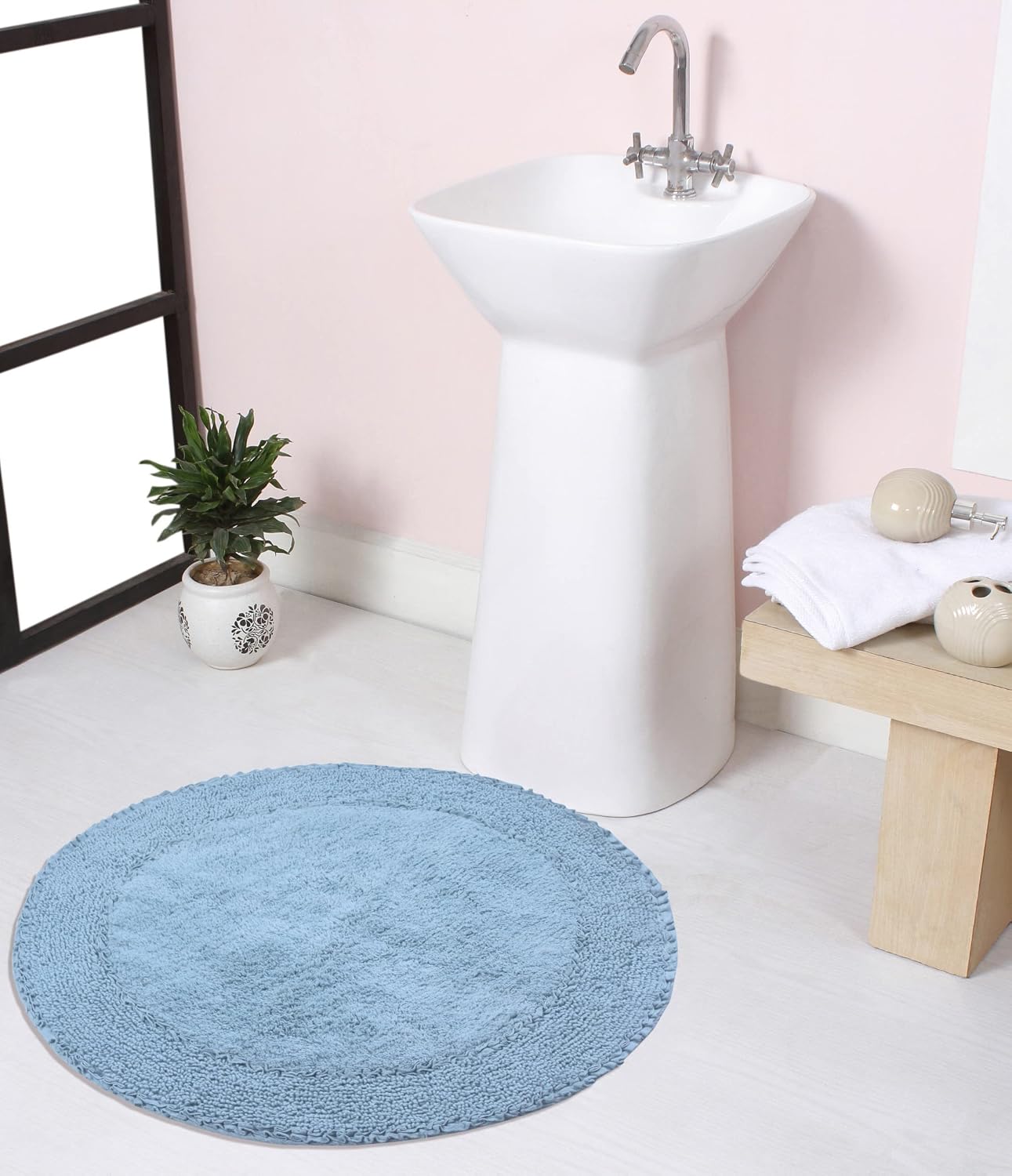 Cotton Double-Ruffle Round Bathroom Mat
