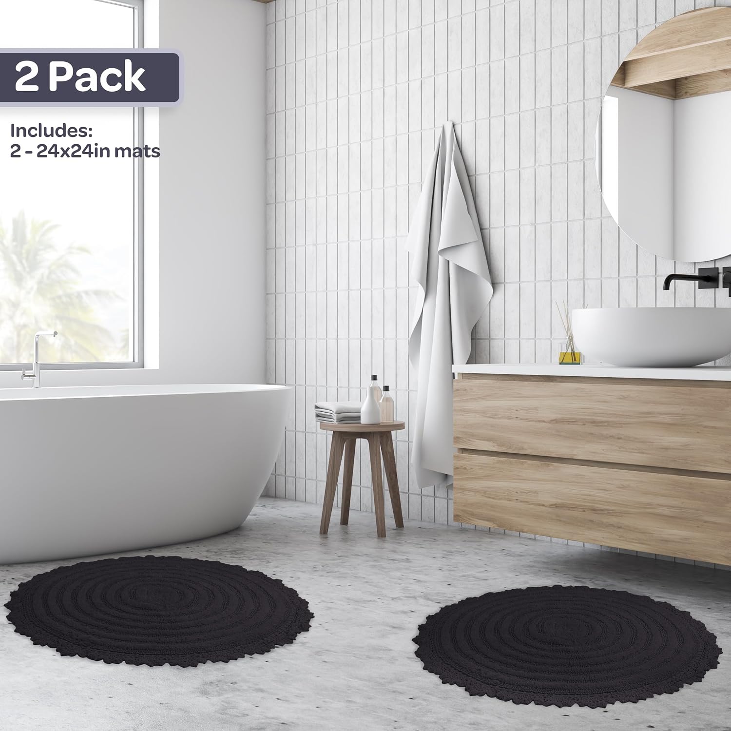 2-Piece Woven Cotton Round Bathroom Mat Set - Image 2
