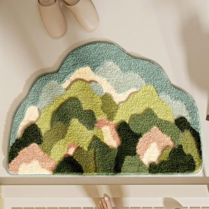Tropical Print Semi-Circle Plush Bathroom Mat